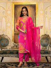 Women Pink Silk Blend Floral Printed Straight Kurta Trouser With Dupatta-PKSKD2703
